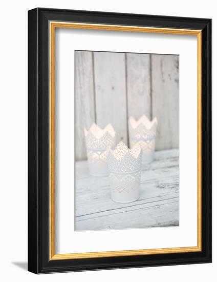 Candles in pots as a decoration, still life-Andrea Haase-Framed Photographic Print