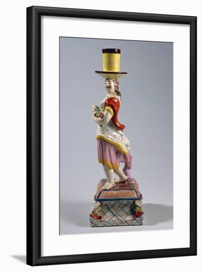 Candlestick Depicting Woman with Fish, Ceramic-null-Framed Giclee Print