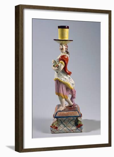 Candlestick Depicting Woman with Fish, Ceramic-null-Framed Giclee Print