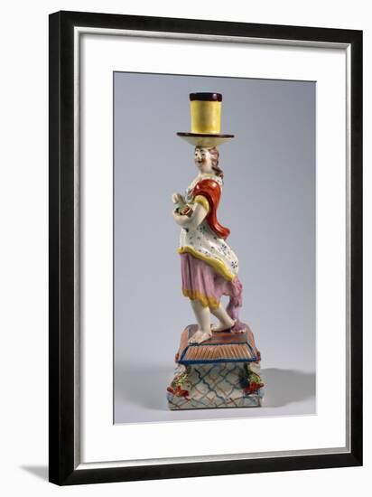 Candlestick Depicting Woman with Fish, Ceramic-null-Framed Giclee Print
