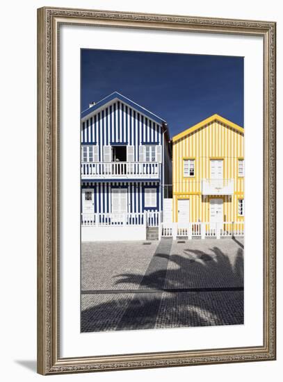 Candy-Striped Painted Beach Houses in Costa Nova, Beira Litoral, Portugal-Julian Castle-Framed Photo