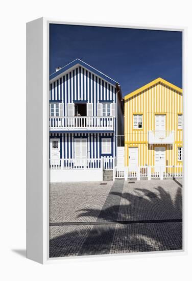 Candy-Striped Painted Beach Houses in Costa Nova, Beira Litoral, Portugal-Julian Castle-Framed Stretched Canvas