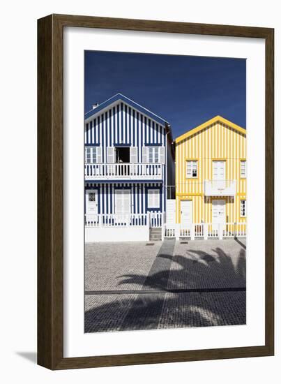 Candy-Striped Painted Beach Houses in Costa Nova, Beira Litoral, Portugal-Julian Castle-Framed Photo