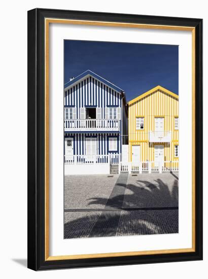 Candy-Striped Painted Beach Houses in Costa Nova, Beira Litoral, Portugal-Julian Castle-Framed Photo