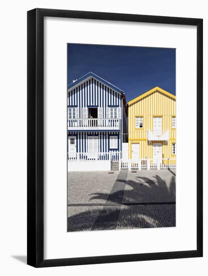 Candy-Striped Painted Beach Houses in Costa Nova, Beira Litoral, Portugal-Julian Castle-Framed Photo