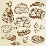 Pork and Beef Cuts - Hand Drawn Set-canicula-Art Print