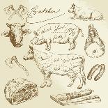Pork and Beef Cuts - Hand Drawn Set-canicula-Art Print