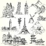 American Cities Skylines - Hand Drawn Set-canicula-Art Print
