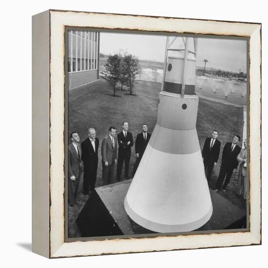 Canidates for 1st Man into Space Standing with Model of Capsule for Project Mercury-null-Framed Premier Image Canvas