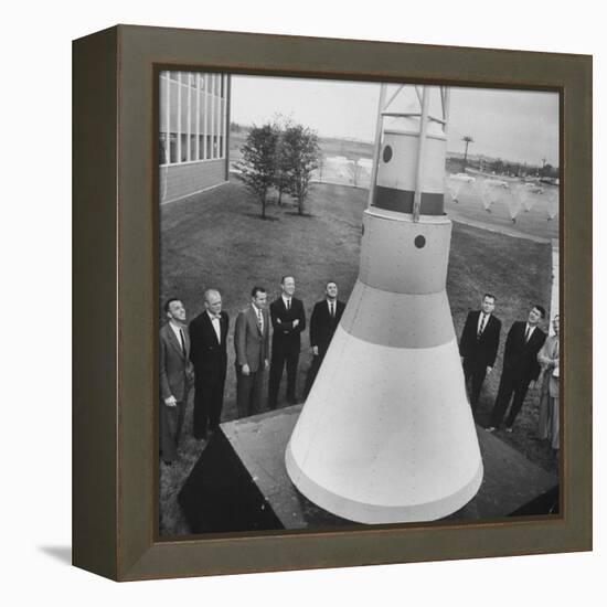 Canidates for 1st Man into Space Standing with Model of Capsule for Project Mercury-null-Framed Premier Image Canvas