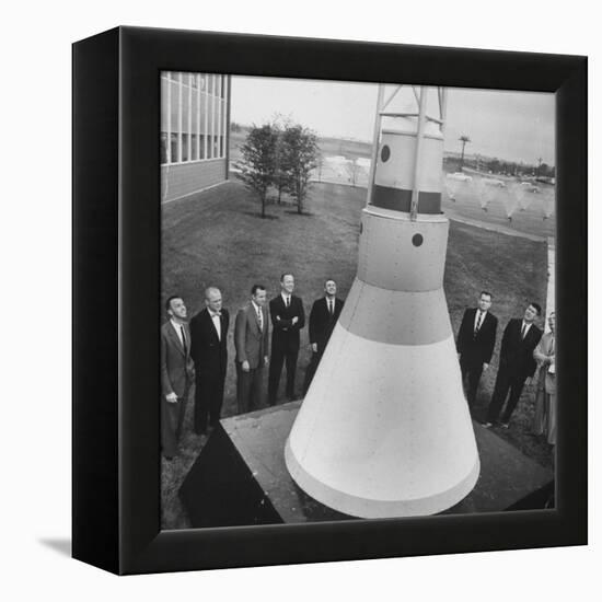 Canidates for 1st Man into Space Standing with Model of Capsule for Project Mercury-null-Framed Premier Image Canvas