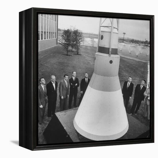 Canidates for 1st Man into Space Standing with Model of Capsule for Project Mercury-null-Framed Premier Image Canvas