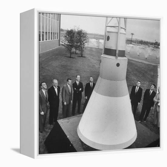 Canidates for 1st Man into Space Standing with Model of Capsule for Project Mercury-null-Framed Premier Image Canvas