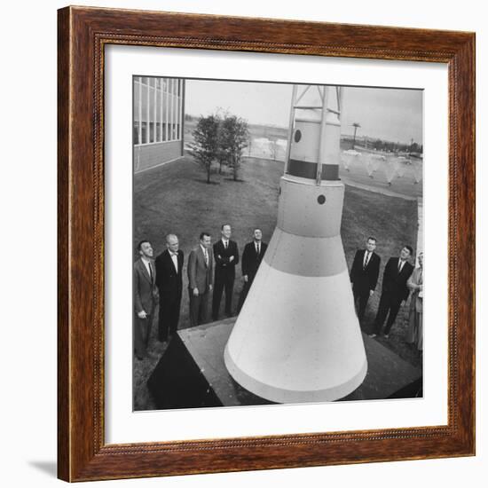 Canidates for 1st Man into Space Standing with Model of Capsule for Project Mercury-null-Framed Photographic Print