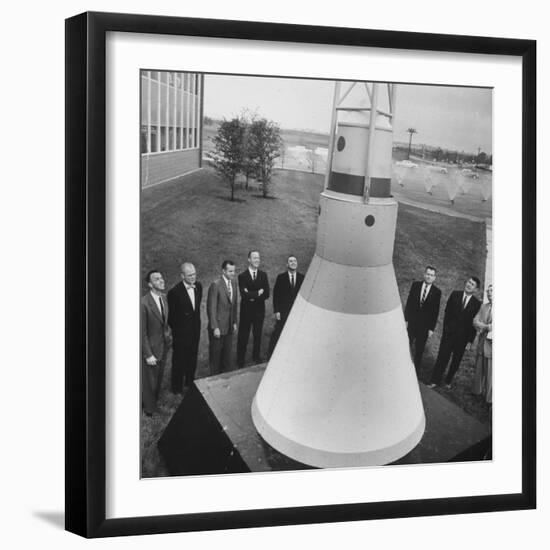 Canidates for 1st Man into Space Standing with Model of Capsule for Project Mercury-null-Framed Photographic Print