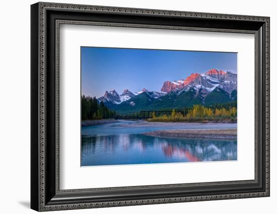 Canmore Engine Bridge over Bow River, Three Sisters Mountain, Mount Lawrence Grassi, Canmore, Al...-null-Framed Photographic Print