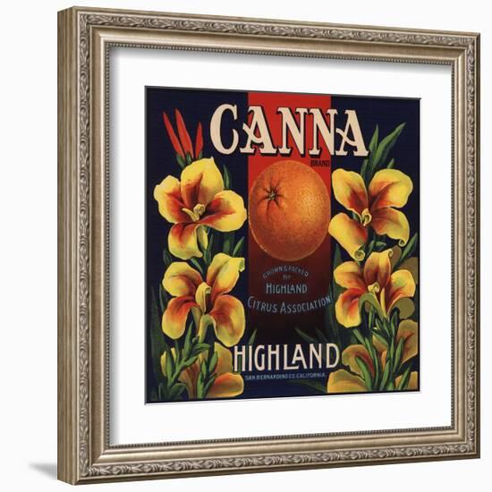 Canna Brand - Highland, California - Citrus Crate Label-Lantern Press-Framed Art Print