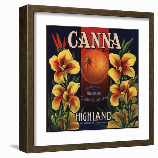 Canna Brand - Highland, California - Citrus Crate Label-Lantern Press-Framed Art Print