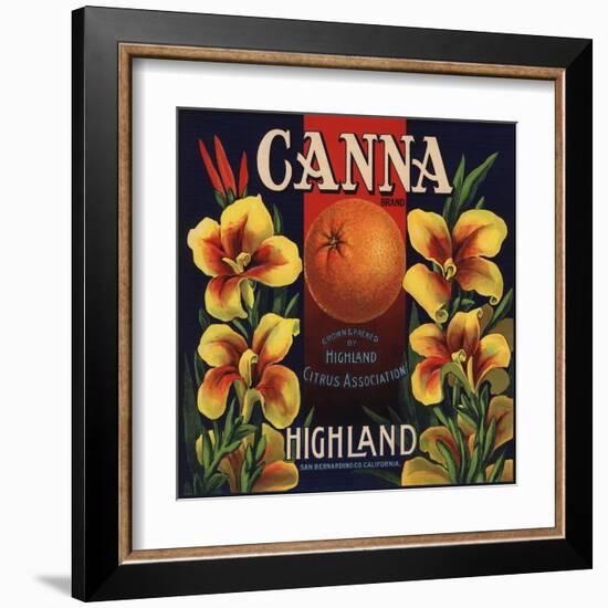 Canna Brand - Highland, California - Citrus Crate Label-Lantern Press-Framed Art Print