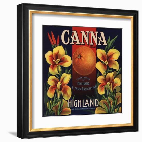 Canna Brand - Highland, California - Citrus Crate Label-Lantern Press-Framed Art Print