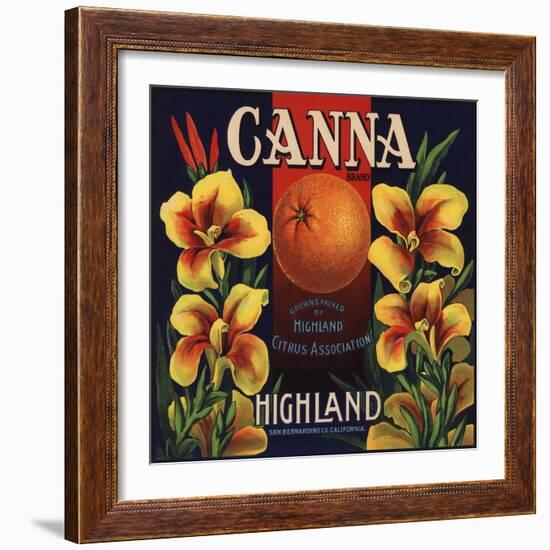 Canna Brand - Highland, California - Citrus Crate Label-Lantern Press-Framed Art Print