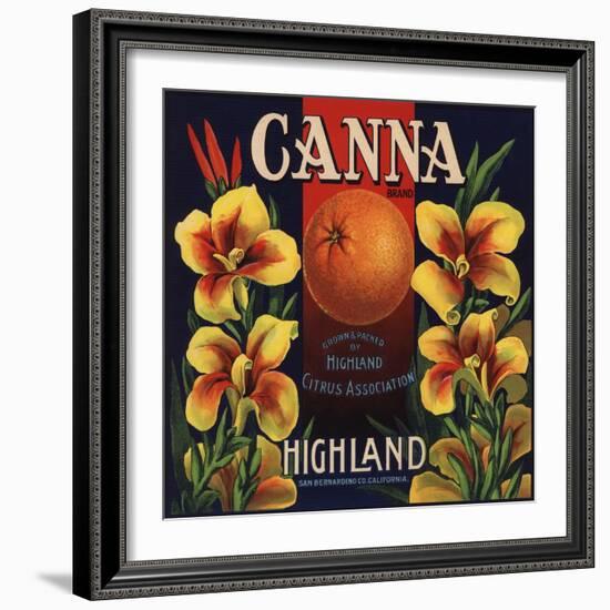 Canna Brand - Highland, California - Citrus Crate Label-Lantern Press-Framed Art Print