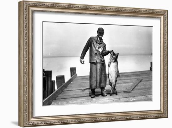 Cannery Worker with Salmon, Circa 1909-Asahel Curtis-Framed Giclee Print