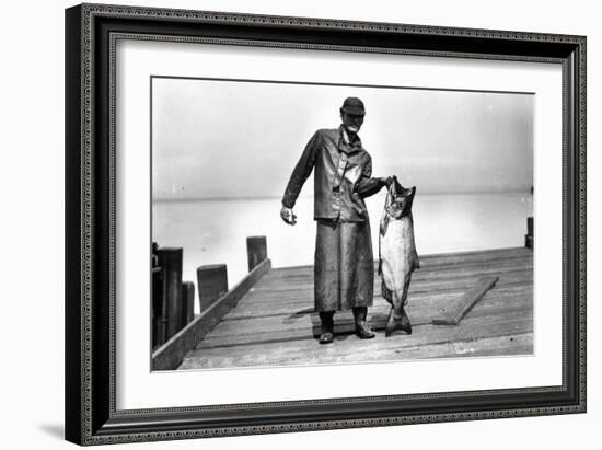 Cannery Worker with Salmon, Circa 1909-Asahel Curtis-Framed Giclee Print