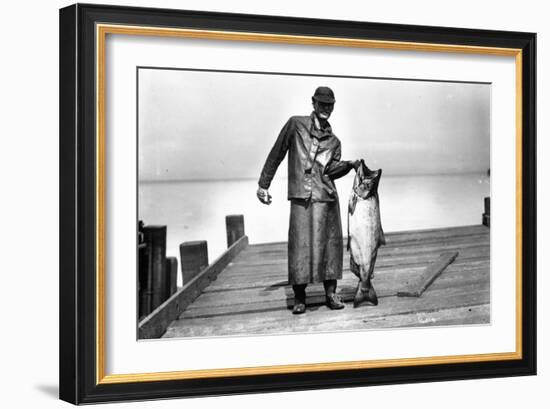 Cannery Worker with Salmon, Circa 1909-Asahel Curtis-Framed Giclee Print