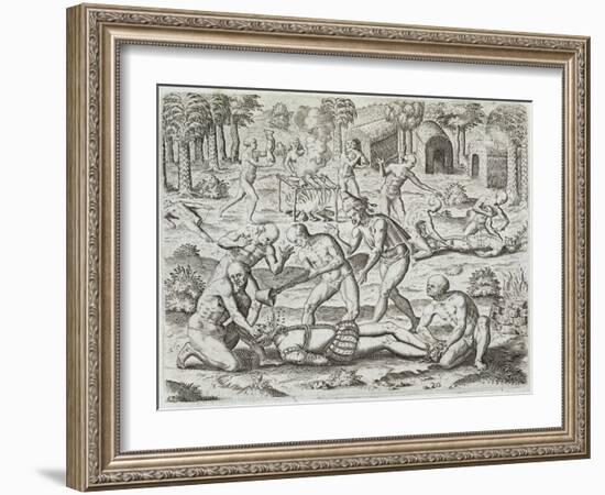 Cannibals in Darien, Panama, Capturing Spaniards, Gottfried, Pub. Merian, Frankfurt, 1631-Theodor de Bry-Framed Giclee Print