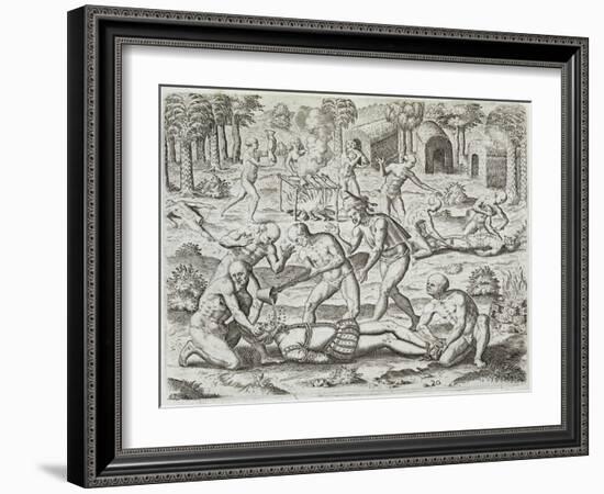 Cannibals in Darien, Panama, Capturing Spaniards, Gottfried, Pub. Merian, Frankfurt, 1631-Theodor de Bry-Framed Giclee Print