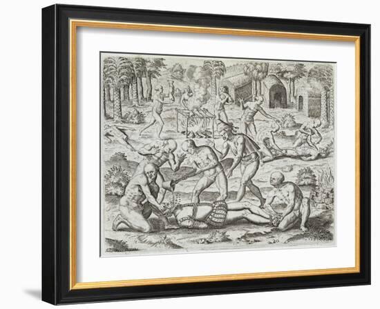 Cannibals in Darien, Panama, Capturing Spaniards, Gottfried, Pub. Merian, Frankfurt, 1631-Theodor de Bry-Framed Giclee Print