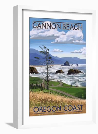 Cannon Beach, or - Oregon Coast View-Lantern Press-Framed Art Print