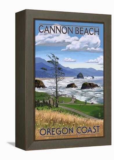 Cannon Beach, or - Oregon Coast View-Lantern Press-Framed Stretched Canvas