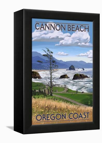 Cannon Beach, or - Oregon Coast View-Lantern Press-Framed Stretched Canvas