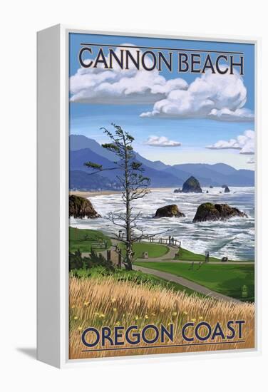 Cannon Beach, or - Oregon Coast View-Lantern Press-Framed Stretched Canvas