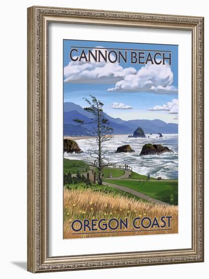 Cannon Beach, or - Oregon Coast View-Lantern Press-Framed Premium Giclee Print