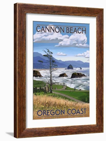 Cannon Beach, or - Oregon Coast View-Lantern Press-Framed Premium Giclee Print