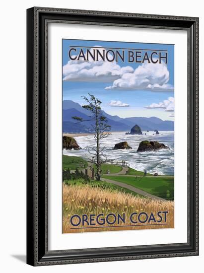 Cannon Beach, or - Oregon Coast View-Lantern Press-Framed Premium Giclee Print