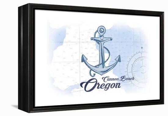 Cannon Beach, Oregon - Anchor - Blue - Coastal Icon-Lantern Press-Framed Stretched Canvas