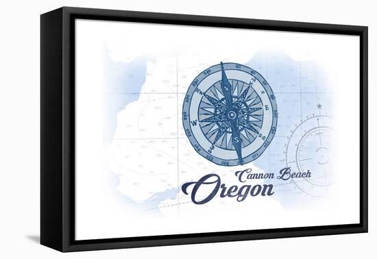 Cannon Beach, Oregon - Compass - Blue - Coastal Icon-Lantern Press-Framed Stretched Canvas