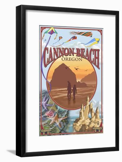 Cannon Beach, Oregon Montage-Lantern Press-Framed Art Print