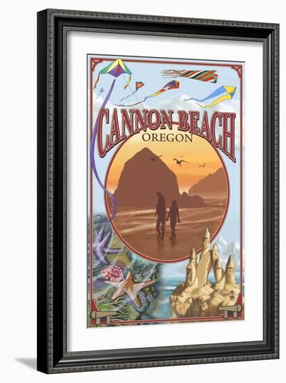 Cannon Beach, Oregon Montage-Lantern Press-Framed Art Print