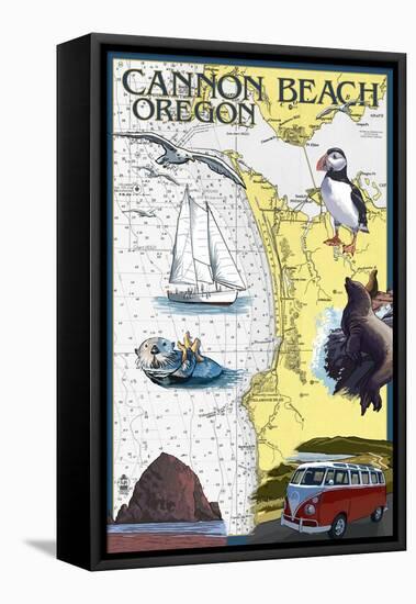 Cannon Beach, Oregon - Nautical Chart-Lantern Press-Framed Stretched Canvas