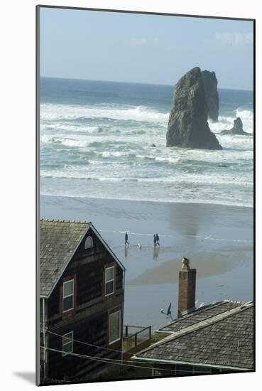 Cannon Beach, Oregon. People Walking with Dog-Natalie Tepper-Mounted Photo