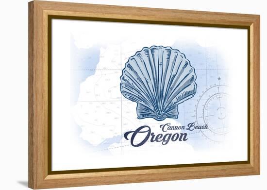 Cannon Beach, Oregon - Scallop Shell - Blue - Coastal Icon-Lantern Press-Framed Stretched Canvas