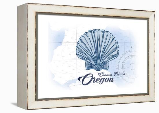 Cannon Beach, Oregon - Scallop Shell - Blue - Coastal Icon-Lantern Press-Framed Stretched Canvas