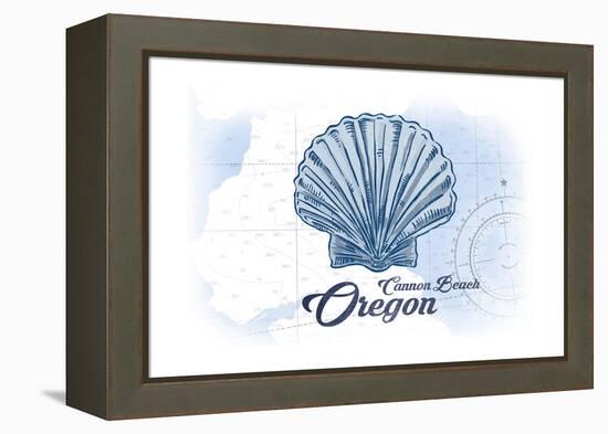 Cannon Beach, Oregon - Scallop Shell - Blue - Coastal Icon-Lantern Press-Framed Stretched Canvas