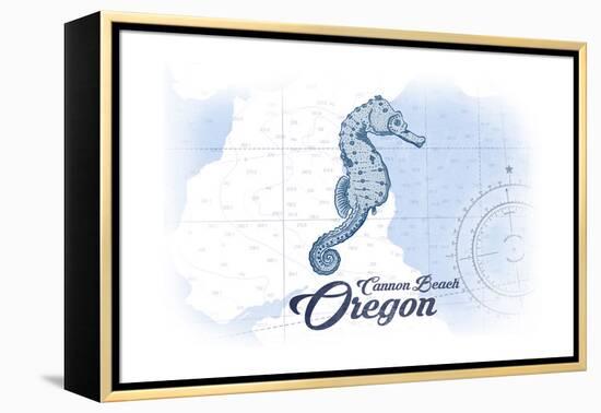 Cannon Beach, Oregon - Seahorse - Blue - Coastal Icon-Lantern Press-Framed Stretched Canvas
