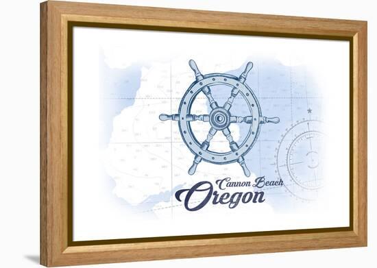 Cannon Beach, Oregon - Ship Wheel - Blue - Coastal Icon-Lantern Press-Framed Stretched Canvas